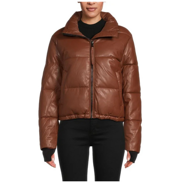 S13 Faux Leather Puffer Jacket