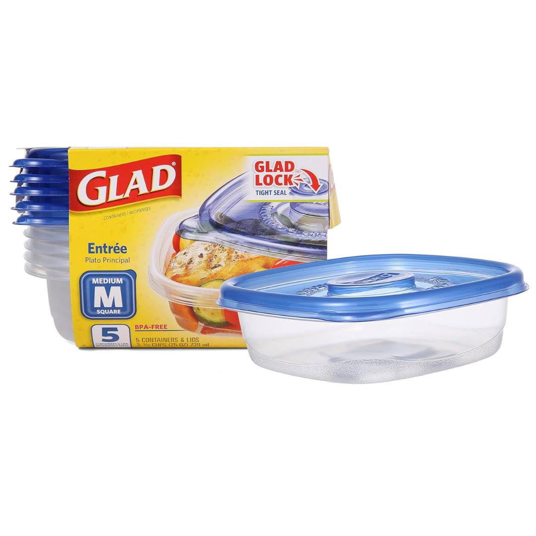 5-Count Glad Medium Square Food Storage Container, 25 Oz