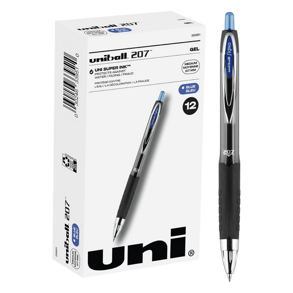 12-Count Uniball 207 Medium Point Retractable Gel Pens (0.7mm)