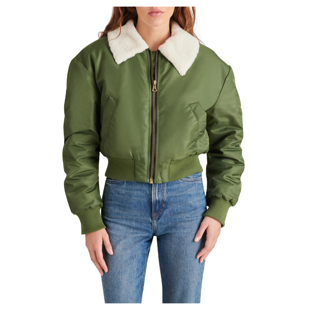 Steve Madden Fleece Trim Nylon Bomber Jacket