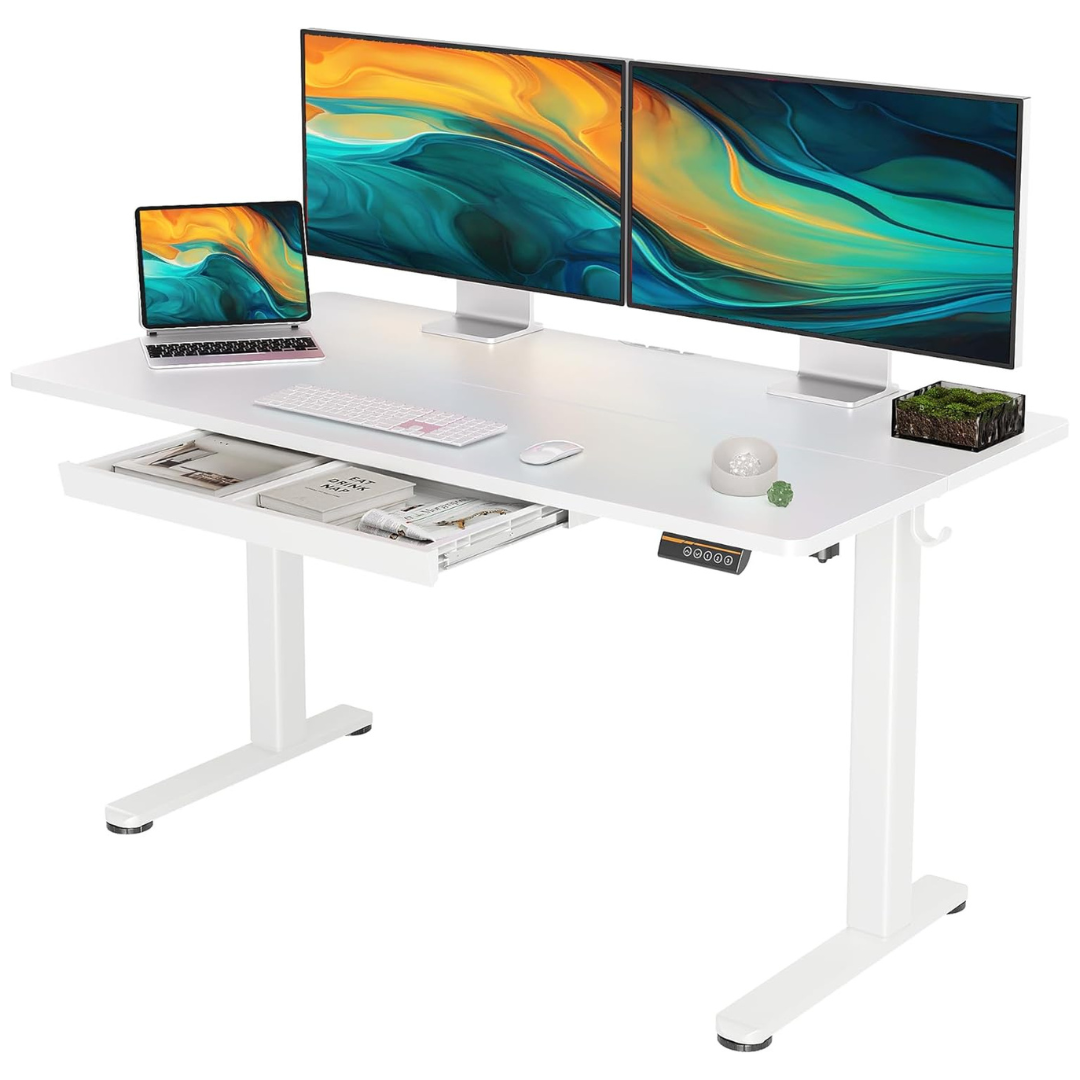 YDN Electric Adjustable Height Standing Desk With Drawers (55" x 24")