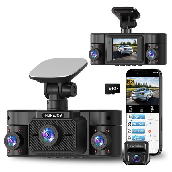 Front And Rear Inside 360 deg. Dash Camera With 64GB Card