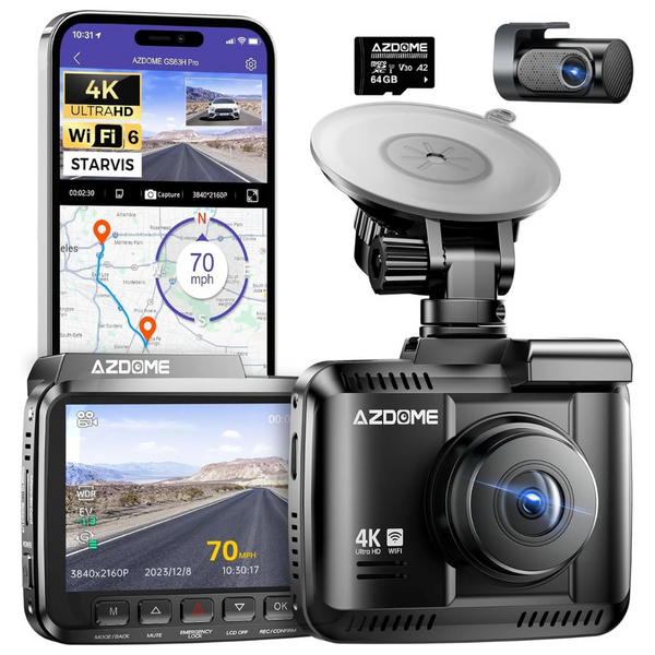 Azdome Front And Rear UHD 2160P WiFi 2.4" IPS Screen Dash Camera