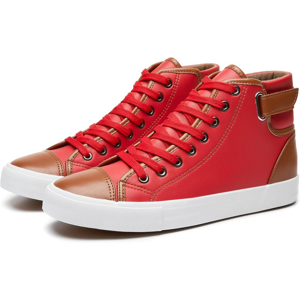 Men's High Top Pu Leather Casual Sneakers (Red)