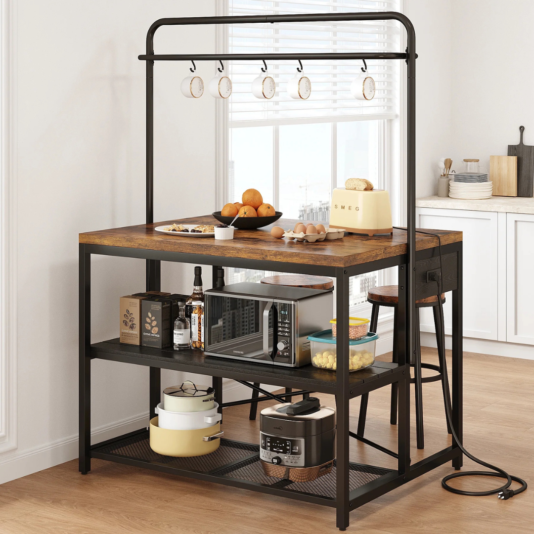 Metal Frame Kitchen Island with 5 Hooks