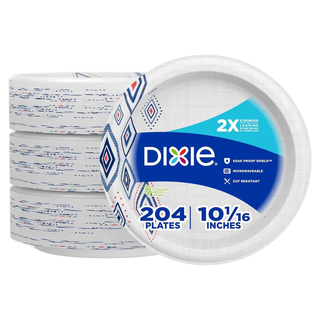 204-Count 10" Dixie Microwavable Printed Disposable Paper Plates