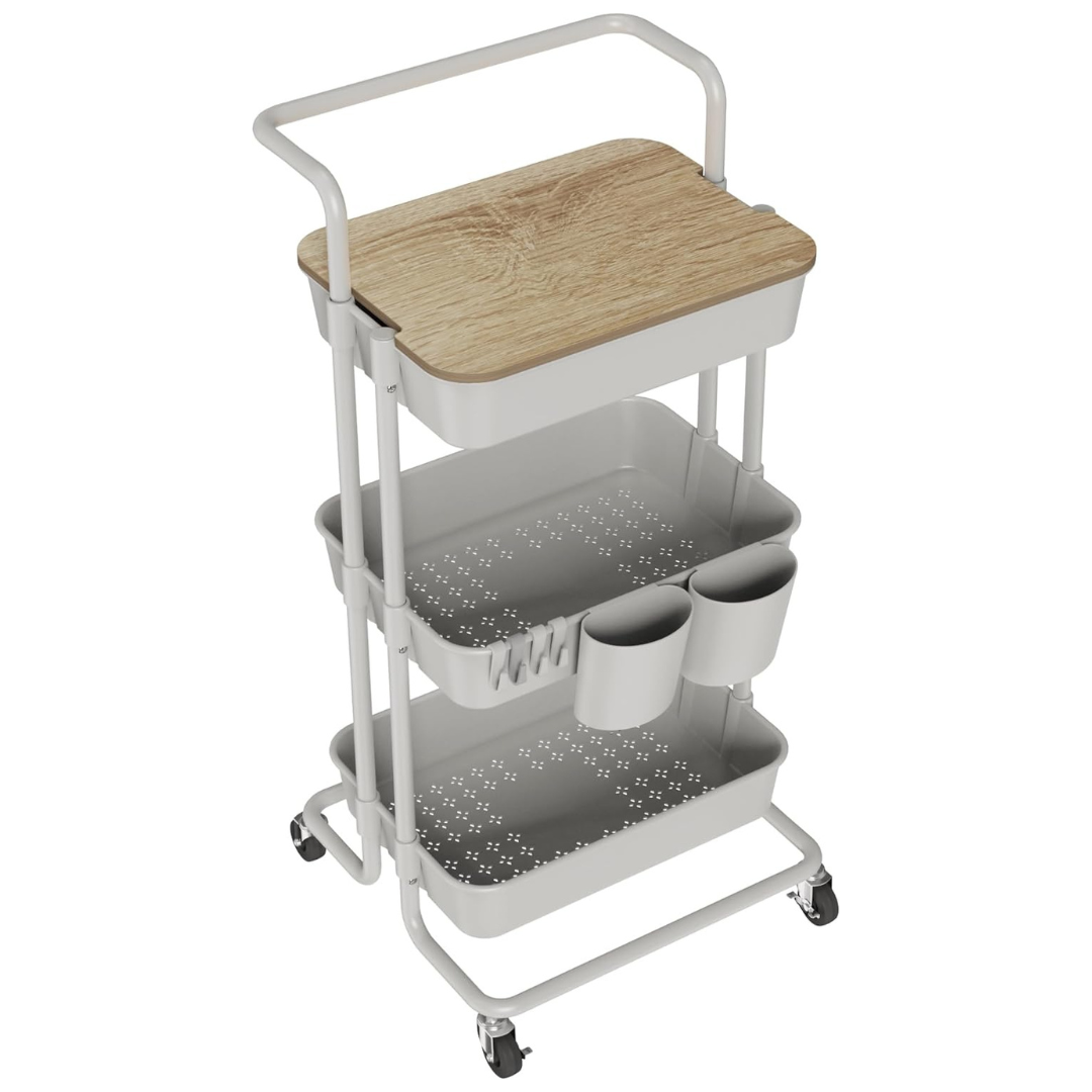 DTK 3-Tier Rolling Utility Cart With Cover Top Board