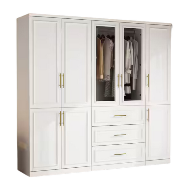 3-Combination White Wood 79.1"W 8-Door Big Armoires