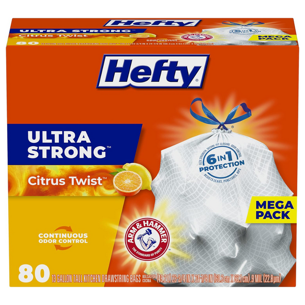 80-Count Hefty 13-Gal. Ultra Strong Tall Kitchen Trash Bags