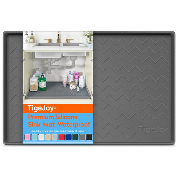 TigeJoy Under Sink Kitchen Bathroom Silicone Mat (22" x 19", Grey)