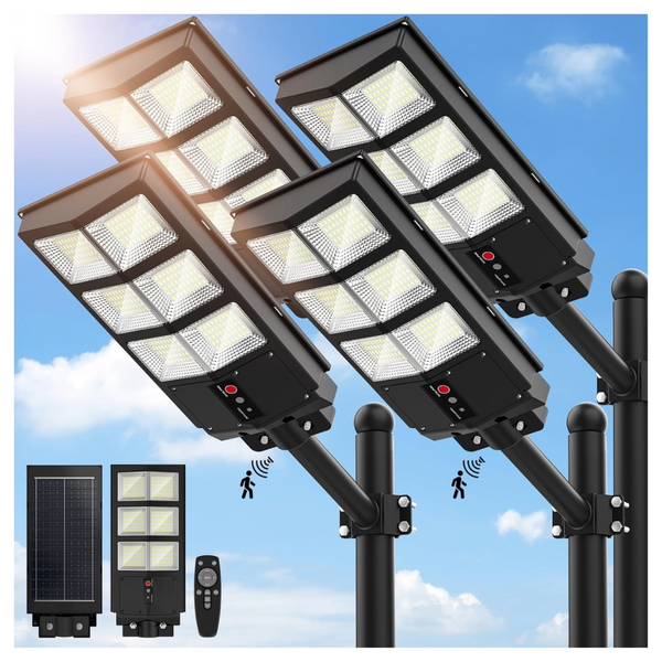 4-Pack 3000W Outdoor Solar Street Flood Lights With Motion Sensor