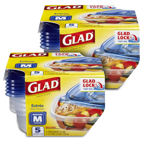 2 x 5 Glad GladWare Entree Food Storage Containers