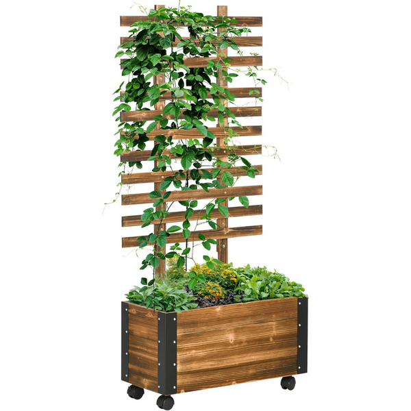 Outsunny 58" Outdoor Wooden Raised Garden Bed with Trellis