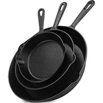 3-Piece Utopia Kitchen Pre-Seasoned Cast Iron Skillet Set (10", 8" and 6")