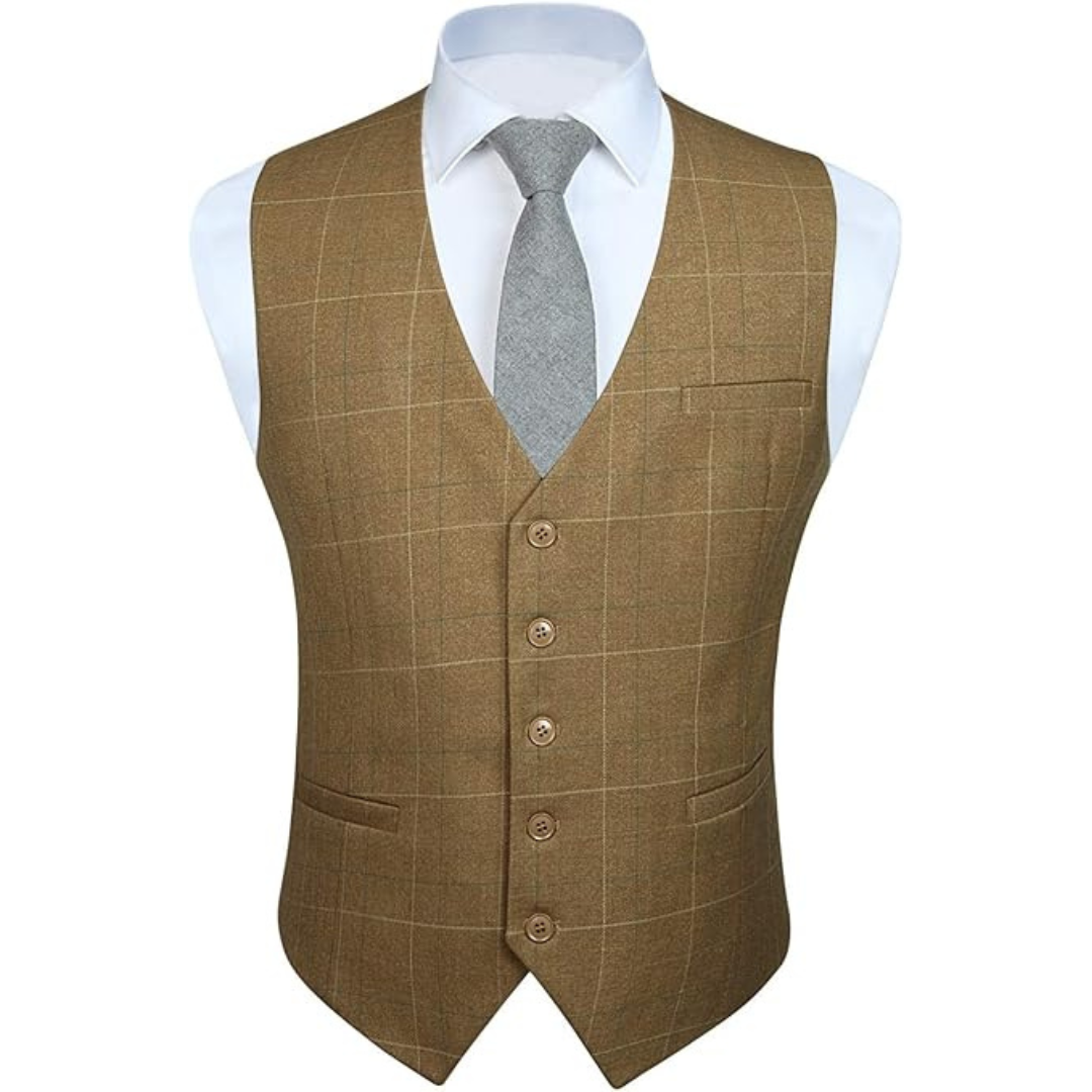 Men's Tuxedo V-Ncek Solid Slim Fit Formal Vest Suit