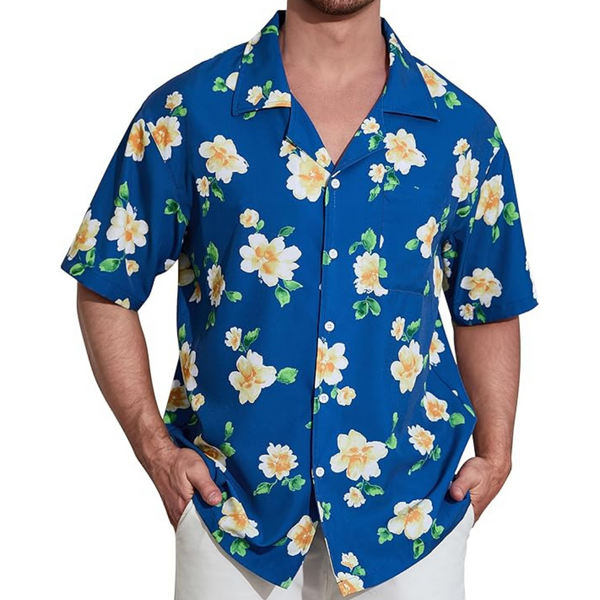 Men's Regular Fit Flower Print Casual Hawaiian Shirt