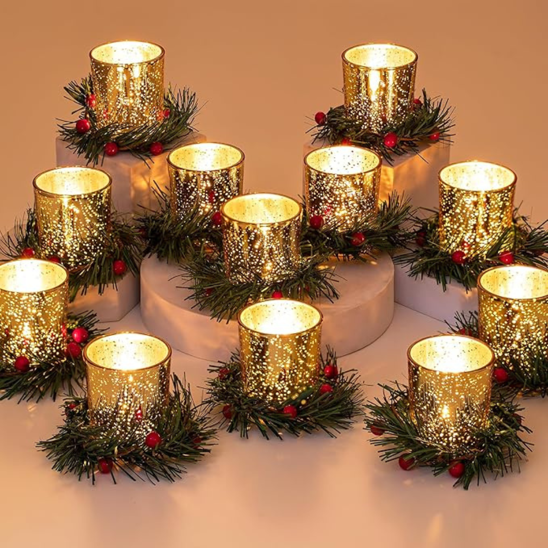 12-Pack Mercury Glass Candle Holder with Candle Rings