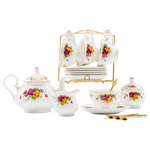 22-Piece Vintage Floral Porcelain Tea Set