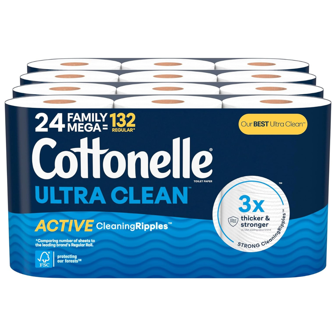 24-Count Cottonelle Toilet Paper Family Mega Rolls (Ultra Clean or Ultra Comfort)