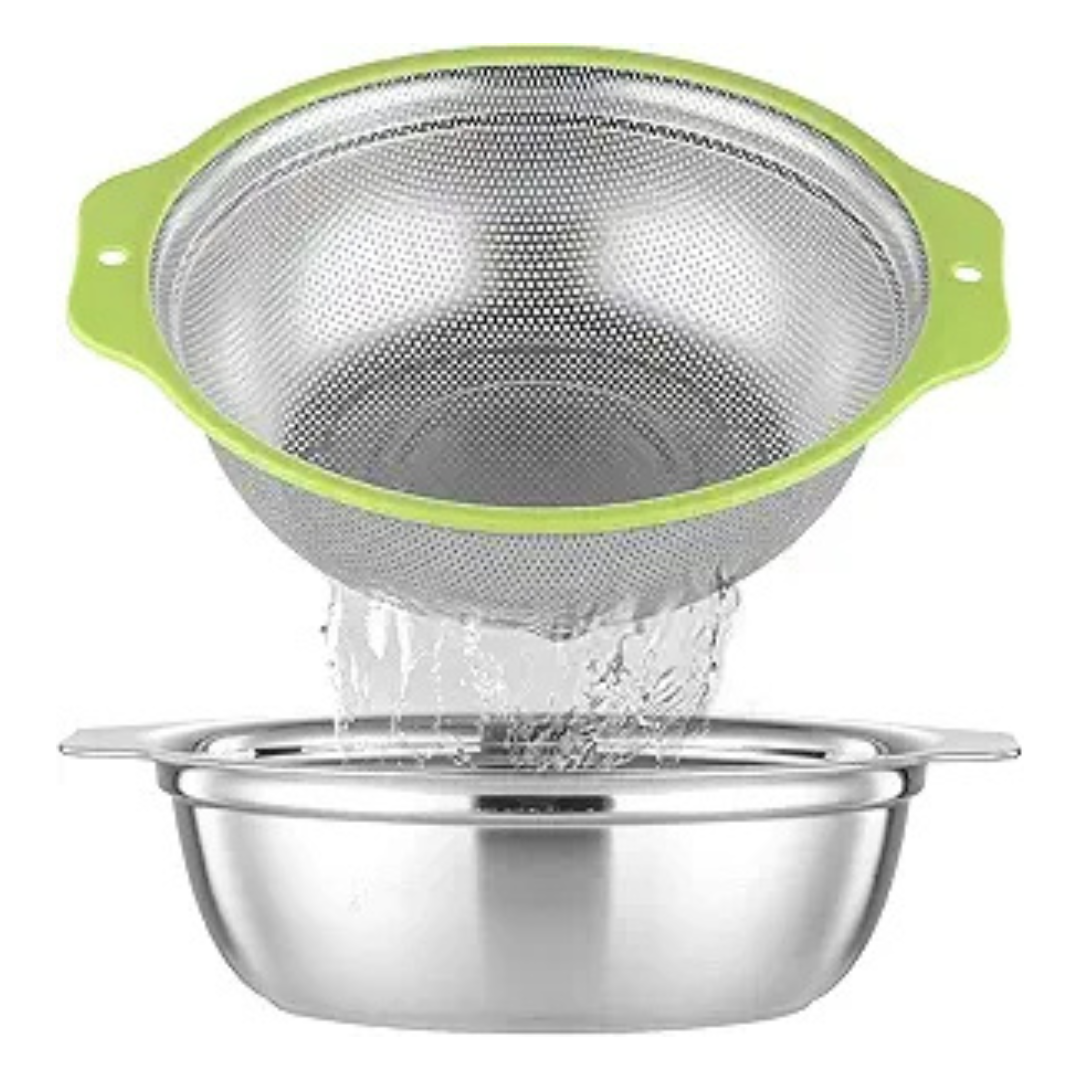 2-Qt Colander Microporous Rice Strainer W/Mixing Bowl & Handle