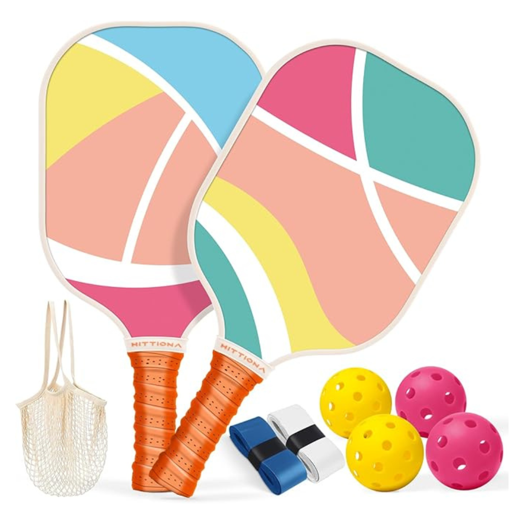 Set Of 2 Fiberglass Pickleball Paddles W/ 4 Pickleball Balls & Net Bag