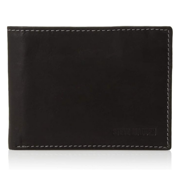 Steve Madden Men's Leather Wallet With Extra Capacity Attached Flip Pockets