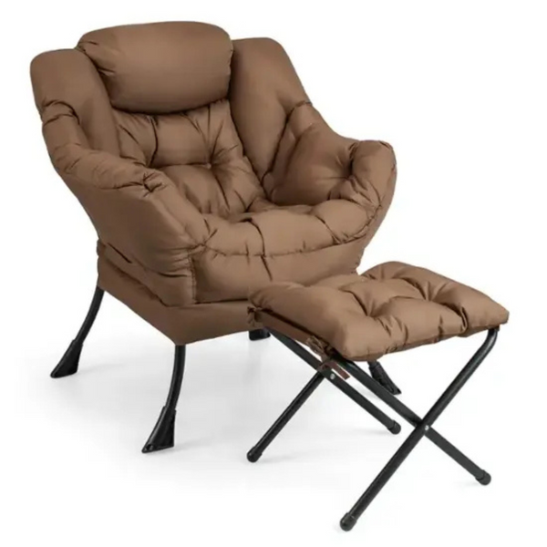 Costway Lazy Sofa Chair With Folding Footrest And Storage Pocket