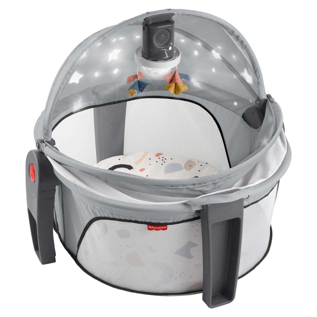 Fisher-Price Portable Baby Bassinet Deluxe On-The-Go Projection Dome With Lights Music & Canopy