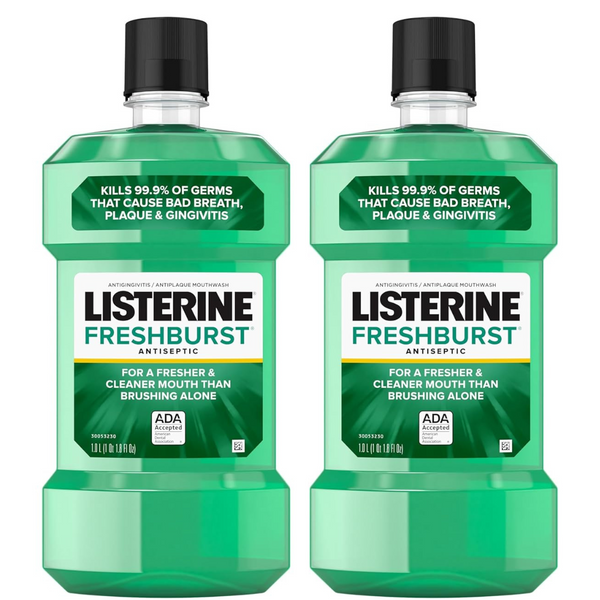 Listerine Freshburst Antiseptic Mouthwash For Bad Breath, Kills 99.9% Of Bad Breath Germs & Fights Plaque & Gingivitis (1 L, 2 Pack)