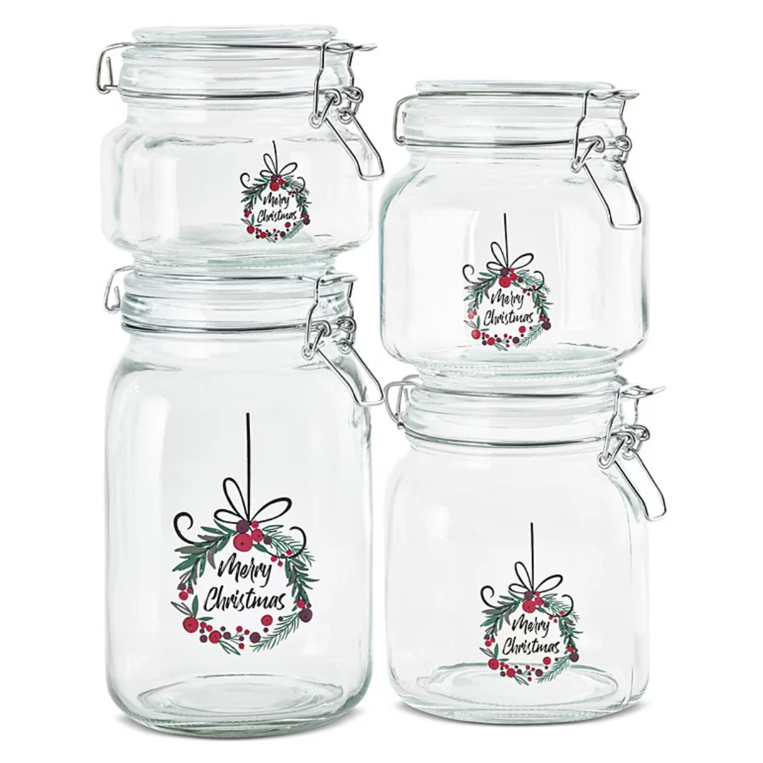 Art + Cook 4-Piece Wide-Mouth Clamp-Lid Printed Canister Set