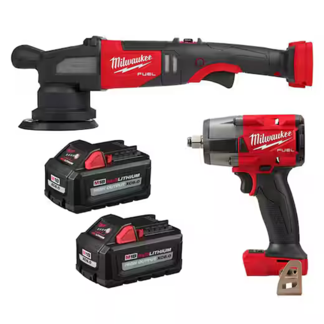 Milwaukee M18 FUEL 18V Lith-Ion Brushless Cordless Mid Torque 1/2 In. Impact Wrench W/Polisher & (2) High Output 6.0Ah Battery