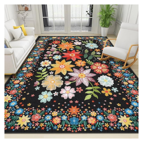 Washable Vintage Soft Floral Non Slip Area Rug (3'x 5')