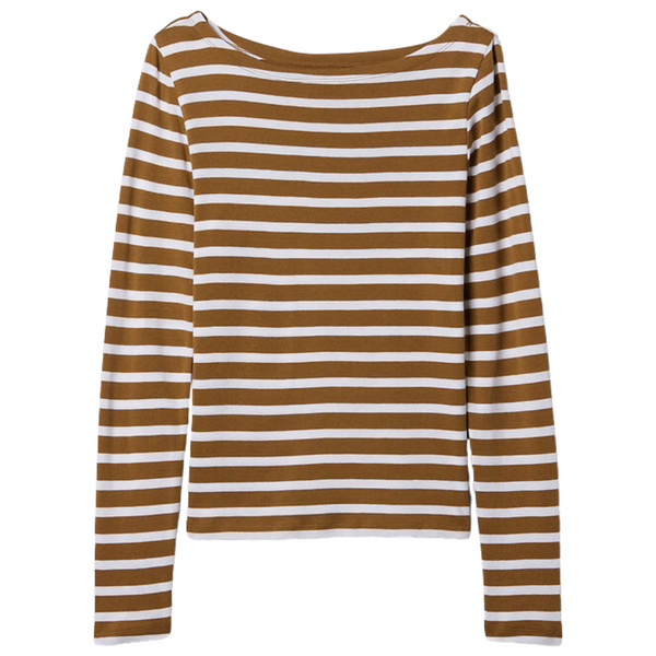 Gap Factory Women's Favorite Stripe Boatneck T-Shirt (Brown Stripe)