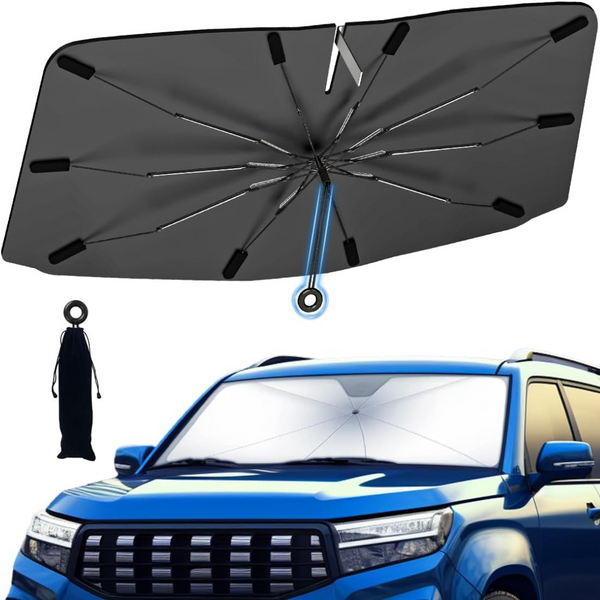 Foldable Windshield Sun Shade with Ring Pull Cord, (57"L x 33"W)