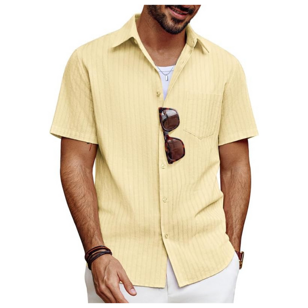 Men's Short Sleeve Cotton Texture Beach Shirt With Pocket (Various)