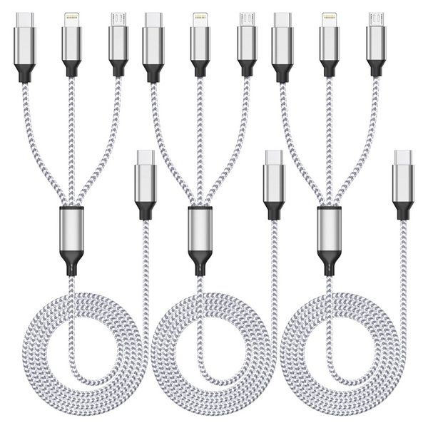 3-Pack Multi USB-C Port 4ft 3 In 1 Charging Cable