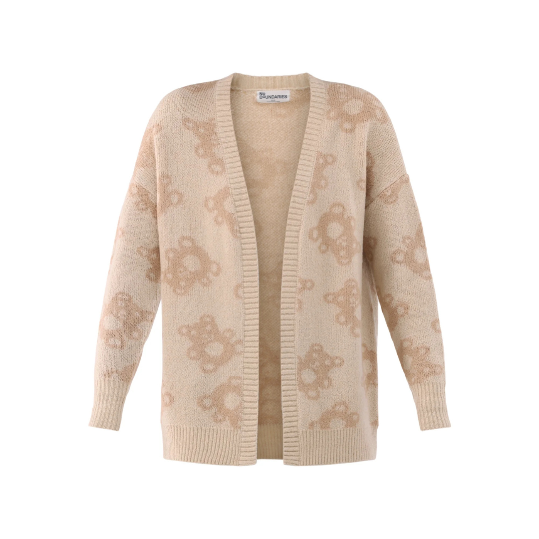 No Boundaries Women's Jacquard Cardigan Sweater (Cafe Au Lait)