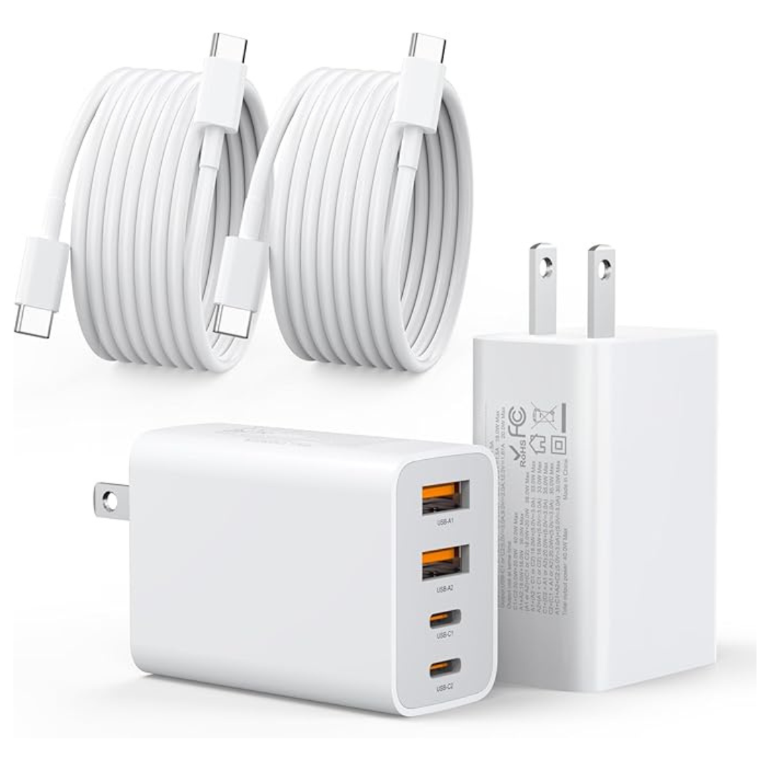 2-Pack 40W USB-C 4-Port PD Power Adapter Charger