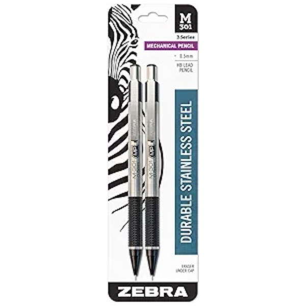 2-Pack Zebra 54012 Stainless Steel Mechanical Pencil, 0.5mm Point Size