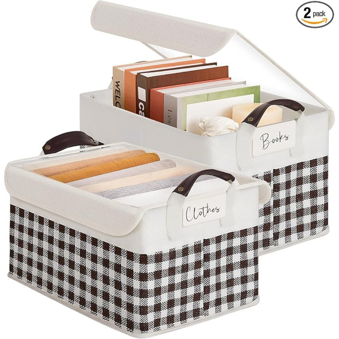 2-Pack Large Home Storage Basket with Lids & Handles (2 Colors)