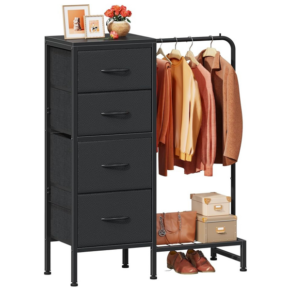 4-Drawers 44" Reversable Dresser With Hanging Rack