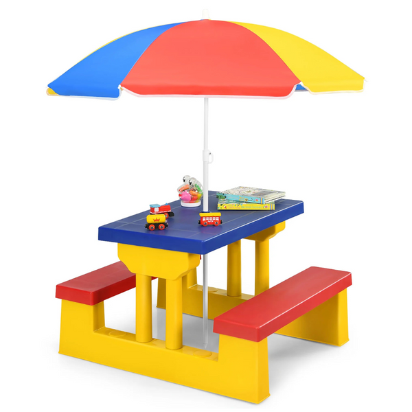 Costway Kids Picnic Table Set With Removable Umbrella