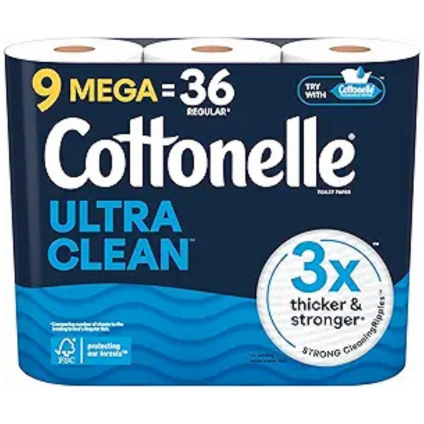 9-Pack 284-Sheets Cottonelle Toilet Paper Mega Rolls (Ultra Clean)