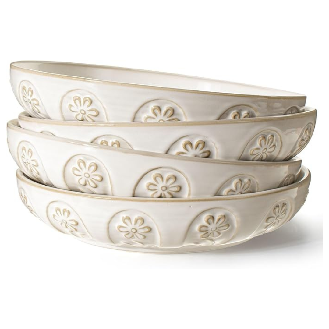 4-Piece Artena 50oz Large Salad Serving Ceramic Bowls