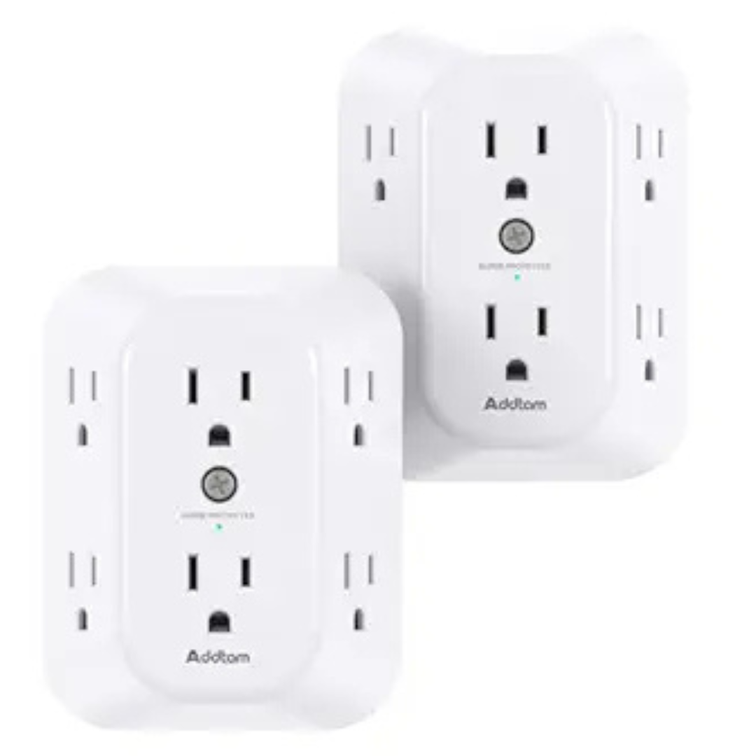 2-Pack Addtam 6-Outlet 1800J Surge Protector Wall Outlet Extender