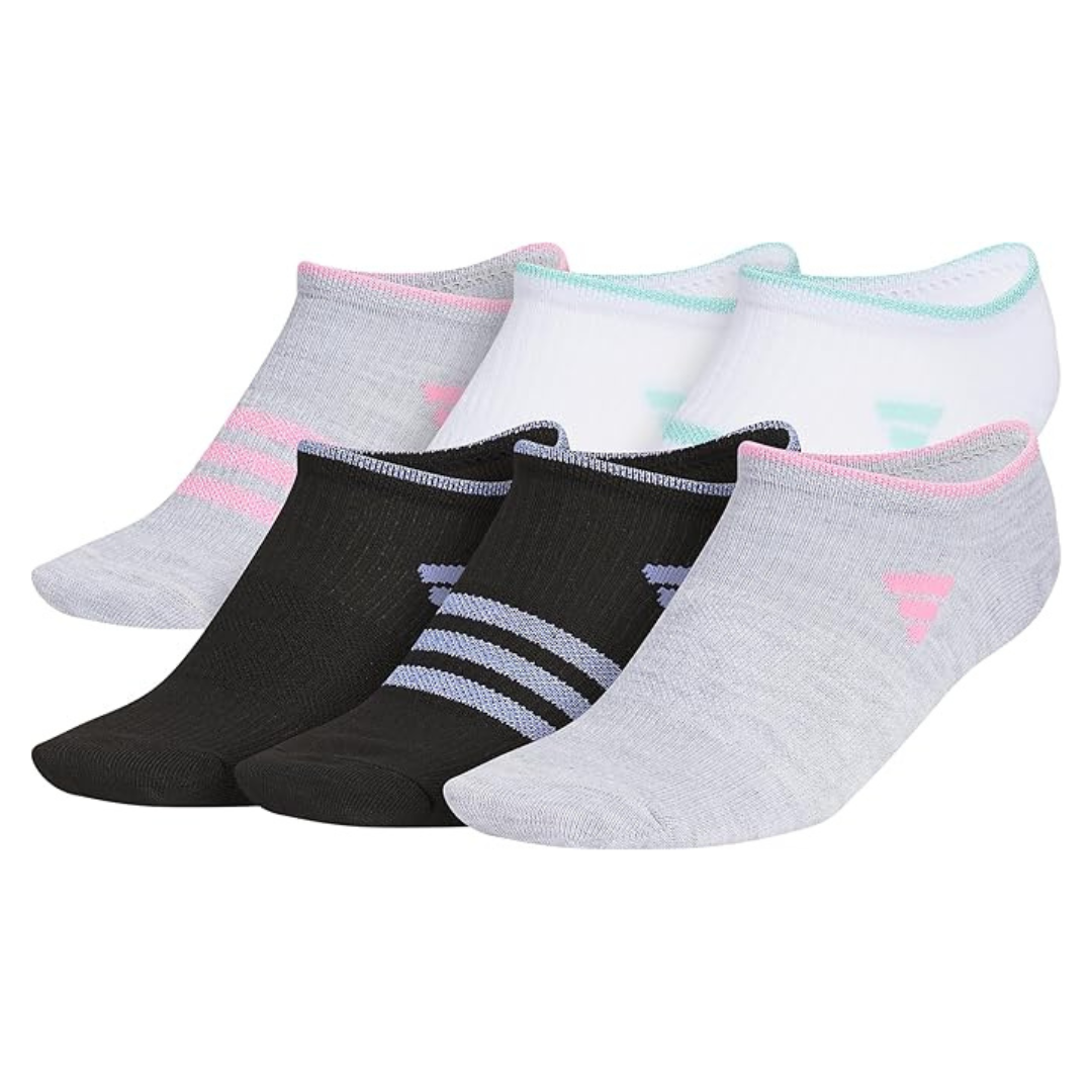 6 Pairs Of Adidas Girls’ Kids Superlite 3.0 No Show Athletic Socks