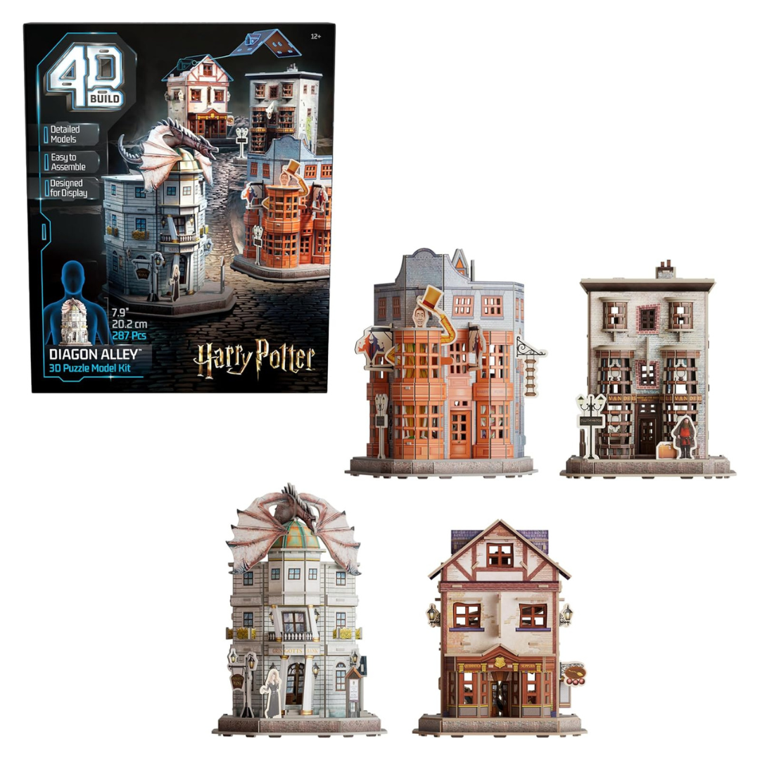 4D Build, Harry Potter Diagon Alley 3D Puzzle Model Kit, 4 Buildings, 287 Pcs