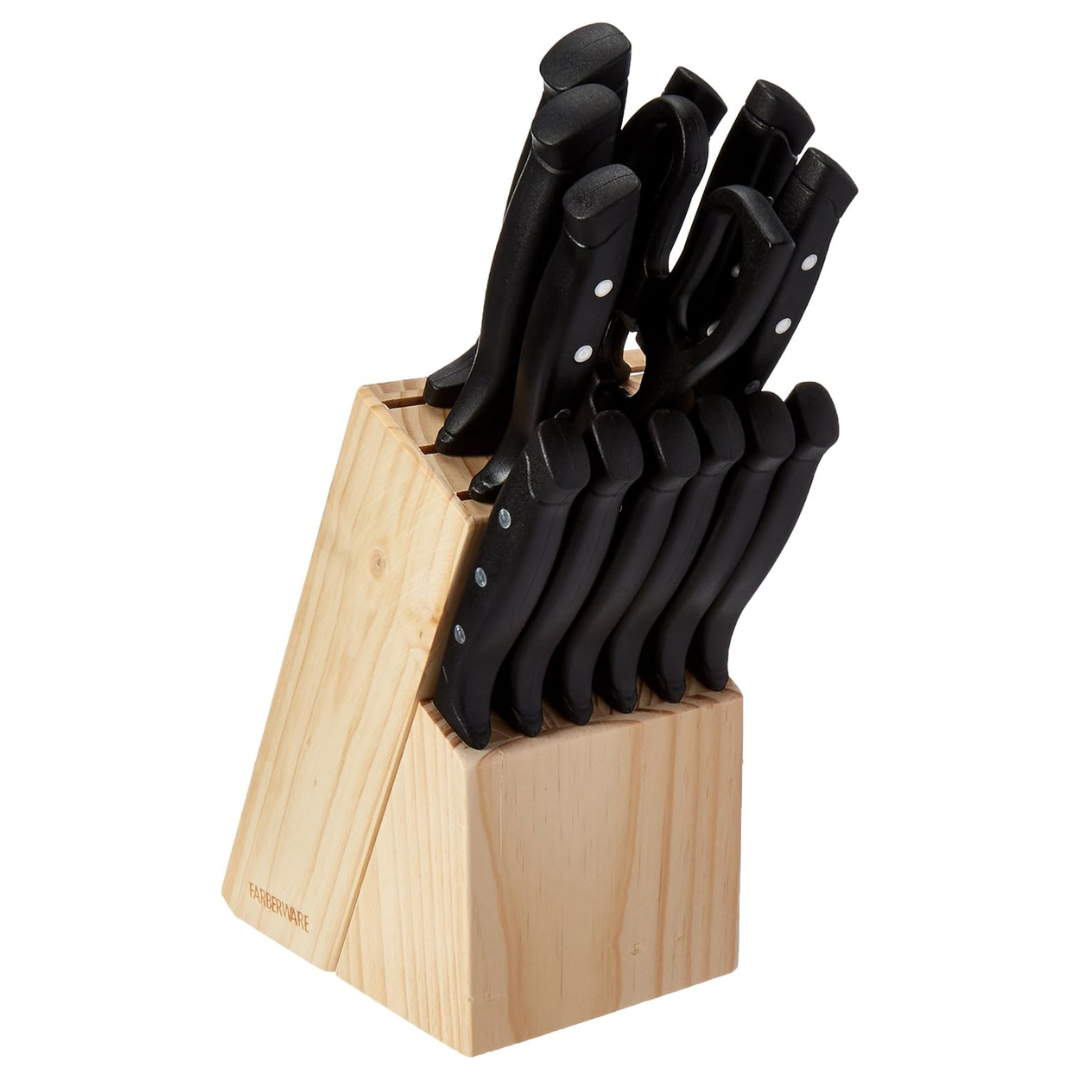 Farberware 22-Piece Triple Rivet Rust-Resistant Wave Edge High-Carbon Stainless Steel Knife Block