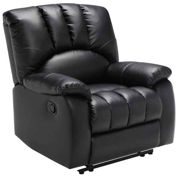 Mainstays Small Space Recliner With Pocketed Comfort Coils, Black Faux Leather doe