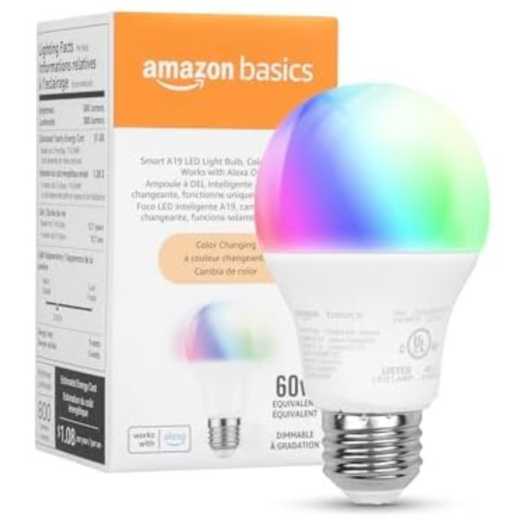 Amazon Basics 2.4 GHz Wi-Fi 9W 800LM Smart A19 LED Light Bulb